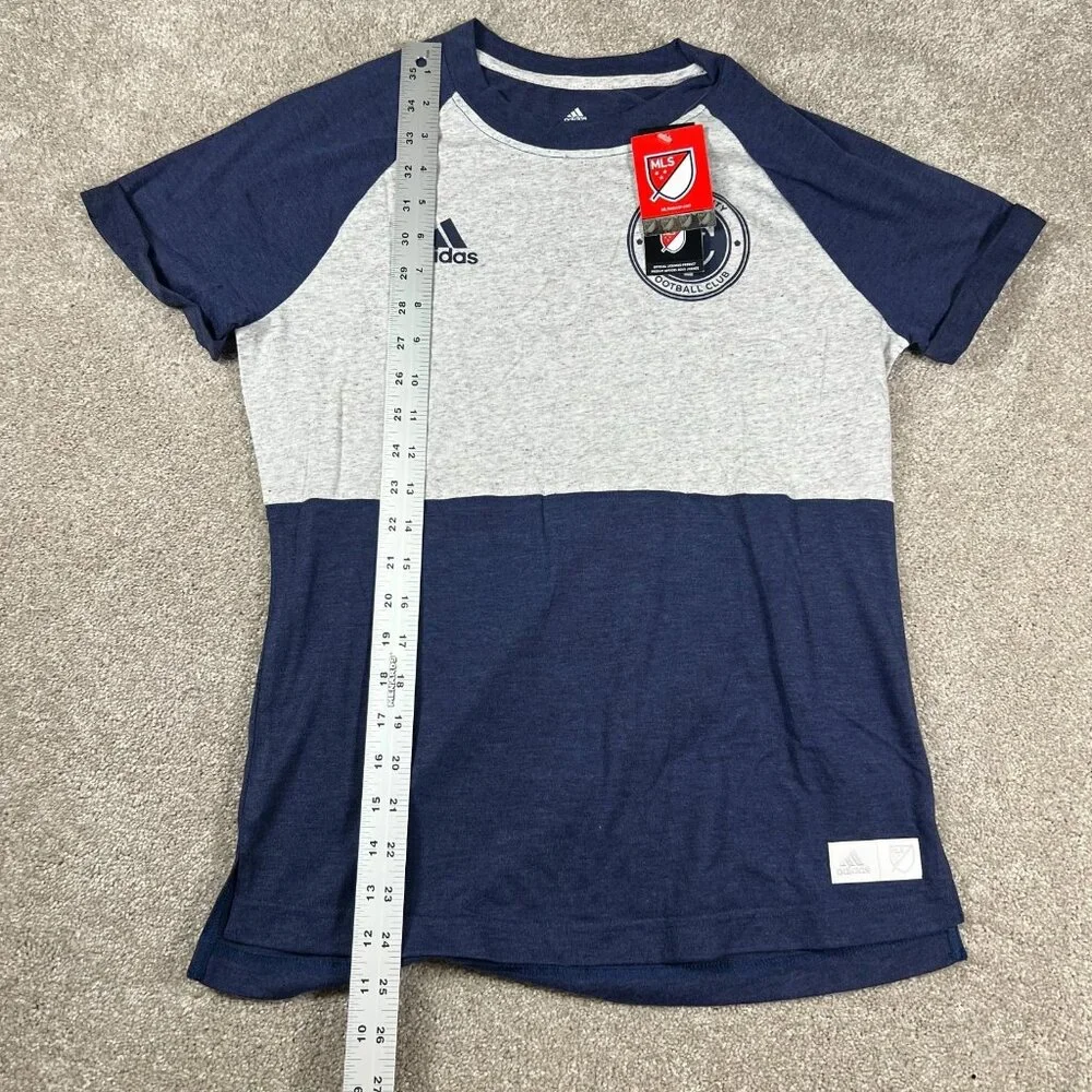 Adidas Womens Small Blue Gray Crew Neck NYC Football Club MLS Soccer T-Shirt NWT - Picture 7 of 8